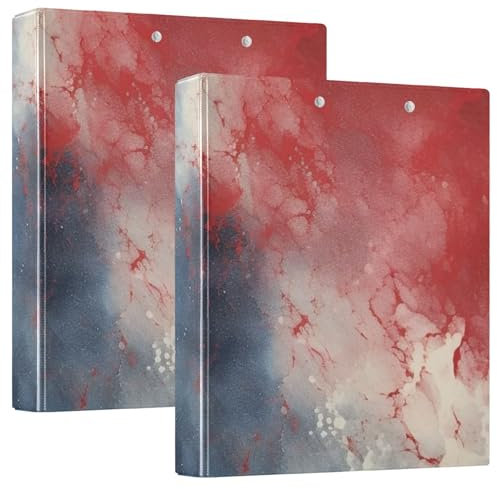 Drei-Ring-Ordner, 3,8 cm, rot und schwarz, Marmor-Textur, mit Taschen, 1/2er-Pack, Schulhefter, Hardcover, 2 Stück