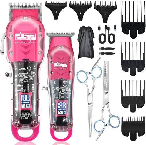 DSP® Cortapelo, Kit de Corte para Hombre Set de Peluquería Profesional para Corte de Pelo y Barba Cortabarba Zero Gap, con Pantalla LED (Rosa)