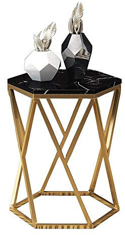 MEILISHAOMEI Couchtisch,Wohnzimmer-Beistelltisch,Telefontisch,Sofa-Beistelltisch,Schlafzimmer-Nachttisch,Marmortischplatte und Goldener Metallrahmen,35,4 x 49,4 cm(Farbe: Schwarz)