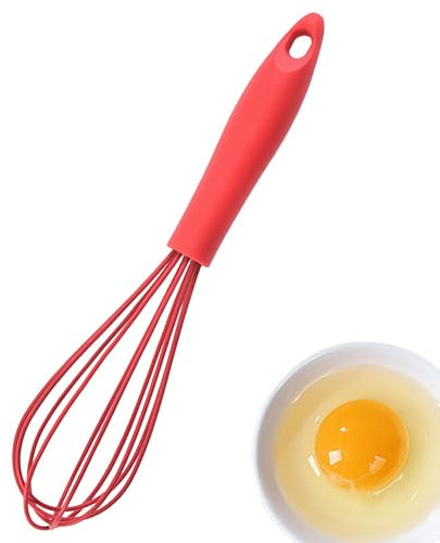 Frusta piccola frusta in silicone, frusta morbida ed ergonomica, pentole antiaderenti con impugnatura comoda, piccola frusta in silicone, perfetta per frullare, sbattere, mescolare ingredienti (rosso)