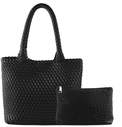 SLHFPX Handgewebte Tasche für Damen, oberer Griff, Schultertasche, veganes Leder, groß, für Reisen, Strand, Hobo-Handtasche