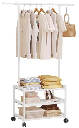 Ergocar Percheros Burro De Ropa De Almacenamiento De Almacenamiento Con Diseño Multifuncional De Estante Múltiple 360 ​​° Móvil y Estable Adecuado Para Dormitorio, Sala De Estar y Porche