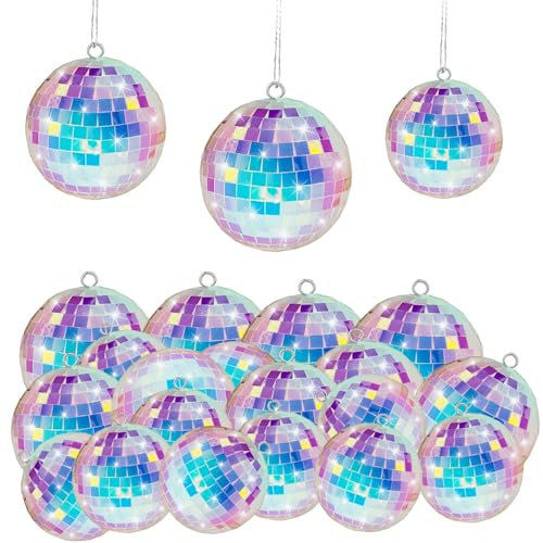 Lot de 19 boules disco argentées à suspendre - Mini boules à facettes argentées - Boule à facettes à suspendre - Boule disco pour fête - Boule disco classique