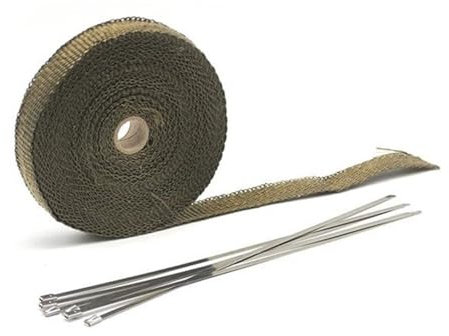 Bande Thermique Echappement Enveloppe d'échappement de moto Bouclier thermique Bouclier Isolation de ruban thermique Isolation de tuyau en fibre de verre avec attaches en acier inoxydable 5cm * 5M / 1