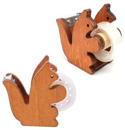 Ardilla Dispensador Cinta, MYLERCT Marrón Dispensador Cinta Adhesiva, Madera Portacinta con Cinta Transparente,para Rollos de Cinta con un Ancho de 23 mm