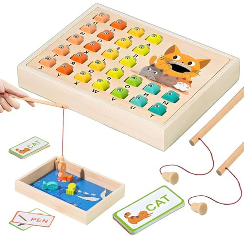 Generisch Magnetisches Fischereispiel, Kinderfischereispiel, Magnetische Holzkindkindaktivitäten Fischereispielzeug, Briefe und Zahlen zur Verbesserung der Lernfähigkeiten, Feinmotorik -Fähigkeiten