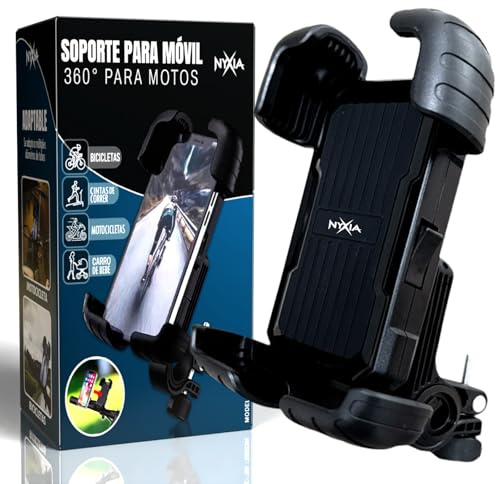 Nyxia® Soporte Movil Moto y Bicicleta | Antivibración Giratorio 360º | Cierre de Seguridad Compatible con Teléfono Móvil iPhone 16 15 14 13 12 Smartphone 4,7” - 6,8”