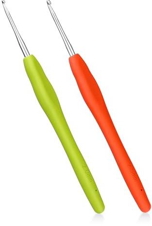 Häkelnadeln Set, 2 Stück 2/2.5 mm Ergonomische Häkelnadel mit Rutschfest | Häkelnadeln Nadelset Aluminium, Häkeln mit Gummi Softgriff für Arthritische Hände Erfahrene Häkelliebhaber