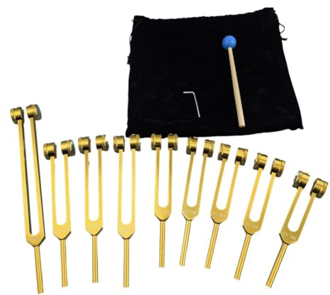 Kueohse Chakra-Stimmgabel-Set Aus Aluminiumlegierung mit Hämmern für Heilung, Klangtherapie, Meditation, Yoga, Gold