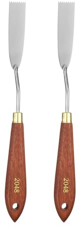 QUARKZMAN 2 Pezzi Spatola Pittura Strumento 2.68 x 0.67 Lama Acciaio Inox A Goccia 8.86 Lunghezza Spatola Pittura Con Foro Manico Legno Faggio Per Acrilico Tela, Rosso/Argento