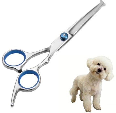 Dog Grooming Scissors with Safety Round Tip, Pet Cat Hair Cutting Trimming Grooming Shears, Stainless Steel Pets Grooming Dog Cat Hair Cutting Trimming Scissors for Pets (Silvery, 1 Pcs)