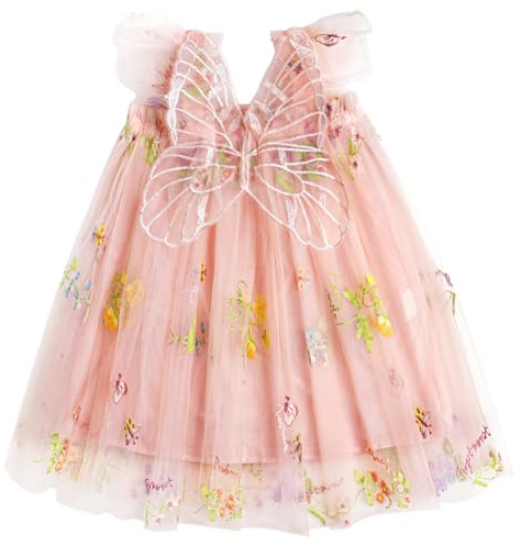 ABOHU Robe Tutu pour Bébé en Bas âge Fleur Robe en Tulle sans Manches Broderie Papillon Mariage Fête d'anniversaire Princesse D'été Fille Tulle Papillon Jeune Enfant 1 Ans-5 Ans (Rose)