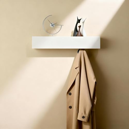 PHMING Appendi Abiti per Muro con Ganci Nascosti, Semplicità Appendiabiti da Muro, Appendiabiti da Parete con Mensola, Include Viti e Chiave Esagonale, per Ingresso, Soggiorno (Bianco)