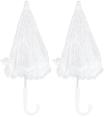 MOKKHNB 2pezzi Ombrello in Pizzo Bianco per Matrimonio Decorazione Festa Spettacoli Danza Classica Oggetti Scena Fotografia Artigianale Resistente