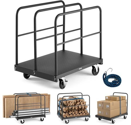 VEVOR Plattenwagen, 816 kg, 2-in-1 Transportwagen mit 360° Lenkrollen, Plattenroller, Plattenkarre mit 4 seitlichen Handläufen, Transporthilfe für Fabrik, Lager, Garage, Schwarz 914x610x858 mm