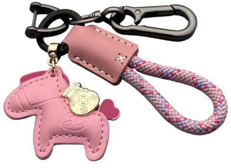 Jukeoiu Taschenanhänger mit Pferde-Motiv, modischer Anhänger für Autoschlüssel, Rucksack, Geldbörse, Tasche, Autoschlüssel, Zubehör, PU-Leder, Metall-Schlüsselanhänger mit gewebtem Seil für Teenager
