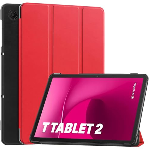 GIOPUEY Hülle Kompatibel mit Telekom T Tablet 2 10.1 Inch 2025, Flip Case [Bracket-Funktion] 360° Schutz - Rot