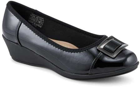 Wide Fit Flexible Wedge Heel Slip On Shoes - Black Patent Size 6