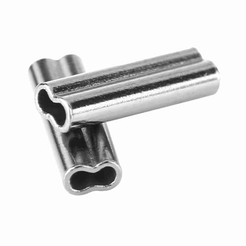 Jwthee 100 Piezas 6 Tamaños Mangas de Engarzado de Doble Barril, Mangas Líder de Cable de Línea de Pesca Conector de Tubo de Cobre Mangas de Pesca para Línea de Pesca Mono Líder (2,0mm*10mm)
