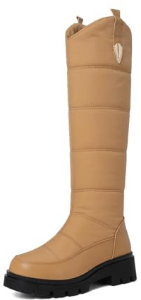 Genérico Botas Mujer Invierno Altas A La Rodilla Acolchadas Calientes Antideslizantes Tacón Grueso Cómodas Elegantes para Caminar Al Aire Libre Diario,Amarillo,37 EU