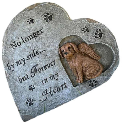VALICLUD Pierre Tombale en Résine pour Chien de Cœur Monument Commémoratif Extérieur pour Animaux de Compagnie Statue Souvenir Jardin pour Petits Chiens Ornement Solide pour Cimetière