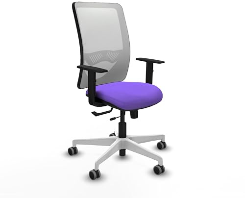 Piqueras y Crespo - Silla Escritorio Blanca y Lila Zulema con Brazos 1D, Apoyo Lumbar Regulable en Altura. Equipado con Sincro/Traslack y Espuma de Corte. Blanco/Lila