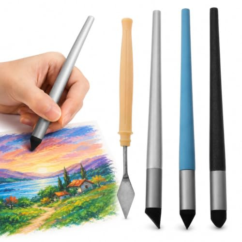 Beavorty 4er Set Ölpastell Mischstift und Schaber, Wischer für Ölkreide mit weichem Schwammkopf, Künstler Werkzeug für sanfte Farbübergänge, Malzubehör Verblendstift Pastellkreide