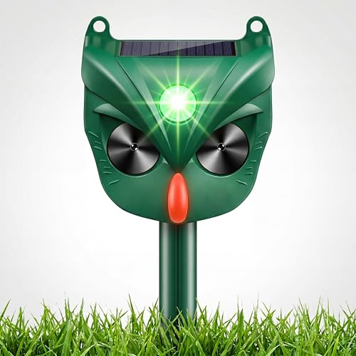 Katzenschreck Ultraschall, Solar Katzenschreck für Garten, IPX5 Wasserdicht USB Lade Marderschreck mit Bewegungssensor, 5 Frequenzbereiche und rot Blinklichter, Vogelschreck für Katzen, Hunde, Vögel