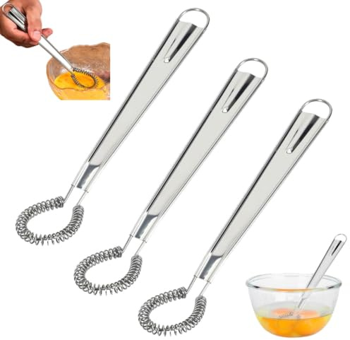 JiaYuan 3 Pcs Fouet Cuisine à Spirale,Cuillere magique,Petit fouet | Fouet Cuisine Acier Inoxydable,Mini Fouet Cuisine Fouet à Spirale,Mèche Batteur à Main levée,Pour Mélanger et Fouetter