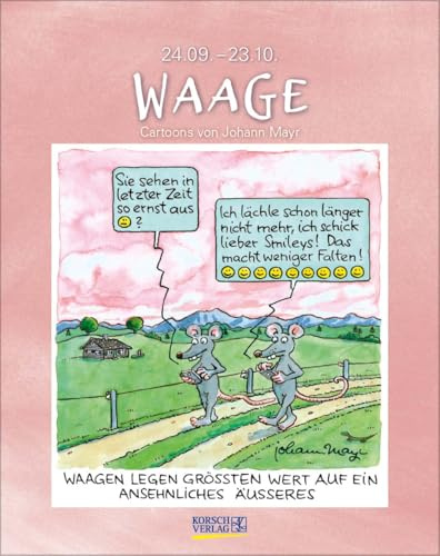 Waage 2026: Sternzeichenkalender-Cartoonkalender als Wandkalender im Format 19 x 24 cm.