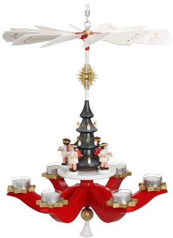 Rudolphs Schatzkiste Tendency pyramid red angel tealight pyramid Seiffen original 42cm Erzgebirge NEW