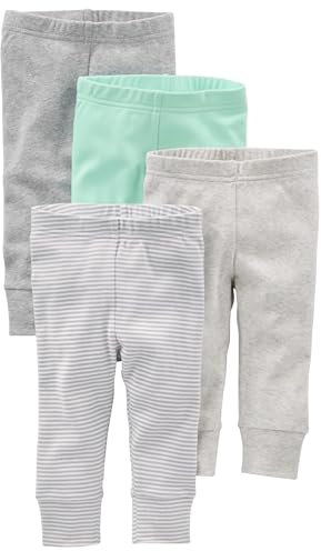 Simple Joys by Carter's Unisex-Baby 4-Pack Neutral Infant-and-Toddler-Pants, Grau/Hellgrau/Minzgrün/Streifen, Frühchen (4er Pack)