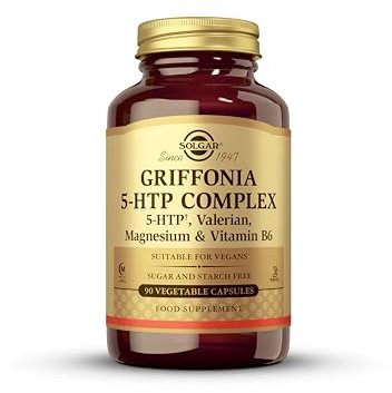 Solgar Griffonia 5-HTP Complex – Sleep and Mood Support with Valerian Root, Magnesium, and Vitamin B6 - Vegan & Gluten Free - Pack of 90