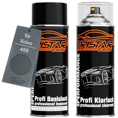 TRISTARcolor Billack Spray can set för Volvo 455 Titanium Grey Metallic/Gris Titanium Metallic Base coat klarlack spray can 400ml