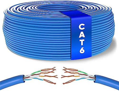 Mr. Tronic Cavo Ethernet Cat 6 da 50m Bulk Cabel, Cavo di Rete LAN Cat 6 ad Alta Velocità Per Connessione Internet Veloce 1 Gbps – 250 MHz AWG24 Sfuso | UTP CCA (50 Metri, Blu)