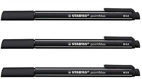 Stabilo Filzstifte, Spitze, mittlere Spitze, 0,8 mm, Schwarz, 3 Stück