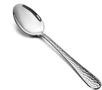 E-far Stainless Steel Teaspoons Set of 12, Modern Hammered Silverware Flatware Dessert Spoons for Home, Kitchen, Restaurant, Round Edge & Mirror Polished, Dishwasher Safe - 6.7 Inches