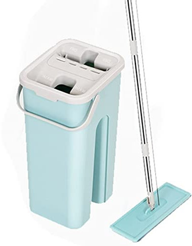 FURUIWUFENG fregona Mop Squeeze Plana con Cubo de la fregona de Microfibra Mano Libre Escurrir mojada y Seca de la Limpieza del Piso de la fregona del hogar Mop mop (Color : Type A (2X Pads))