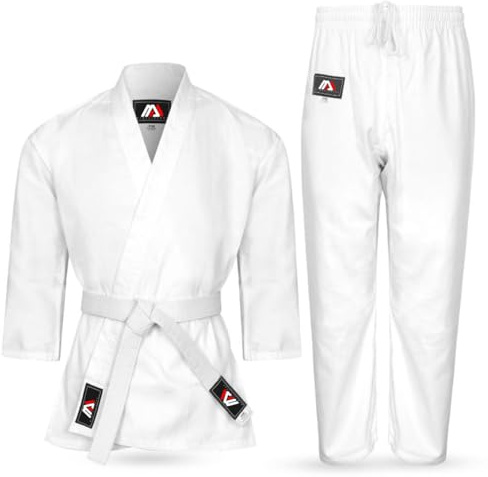 mymixtrendz Kids Student Girls White Karate Suit Poly/Cotton (Pre-Shrunk) Uniforms Boys Kimono FREE White Belt (000/110, White)