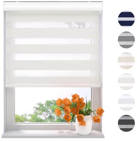 Radeco® Doppelrollo mit Kassette 190 x 175 cm (BxH) schneeweiß, Blickdicht oder Transparent, ohne Bohren möglich, doppelrollo wandmontage, Duo Rollo, doppelrollo 190 cm breit