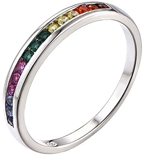 YL Damen Ewigkeitsring 925 Sterling Silber Schliff Bunt Zirkonia Jahrestag Verlobungsring(Größe 52