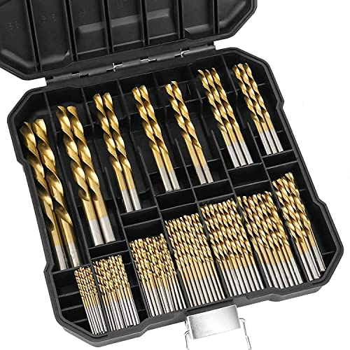 Titan-Bohrer-Set – 99 Stück/Set, Hochgeschwindigkeitsstahl von 1/16 Zoll bis 3/8 Zoll Spiralbohrer-Set zum Bohren von Holz/Metallblech/Kunststoff mit Kunststoffkoffer zur Aufbewahrung