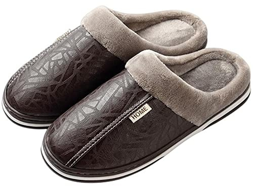 HIHELO Pantoufles en coton pour homme - Chaussons d'hiver et d'intérieur - Chaussures chaudes à semelle épaisse - Pantoufles de maison imperméables - Chaussures en coton pour homme - Café, 48-49 (28,1