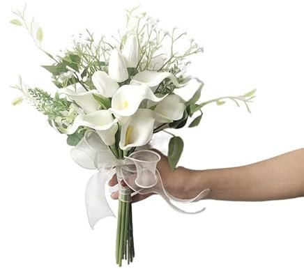 HXSCOO Günstige Brautjungfer Bouquet Calla-Lilien weiße Tulpe Hochzeitsblumen Strauß Real Touch Bouquet