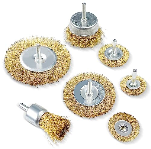 Fousenuk 7 Pezzi Spazzole Metalliche per Trapano, Spazzola di Ferro con Codolo da 1/4 di, Spazzola Ottone Metallica Acciaio Lucidatura Pulito per la Rimozione di Ruggine/Corrosione/Vernice