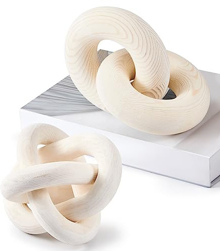 Thyle 2 Pcs Wood Chain Link Decor Wood Knot Decor Modern Decorations Home Bookshelf Accessories Coffee Table Decor Items Shelf Decor for Farmhouse Entryway Bedroom Living Room, 2 Link and 3 Link
