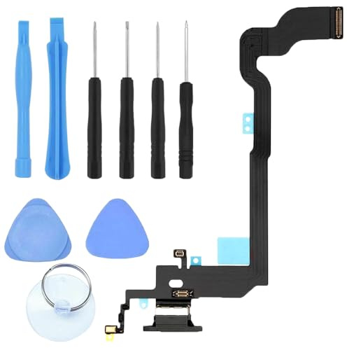 S&L ENTERPRISE Charging Port Dock Connector Compatible with iPhone X (5.8 inch) 2017 Replacement Flex Cable – Microphone/Antenna Replacement/Headphone Port Incl. Repair Kit - Black