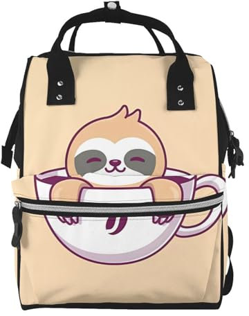 OrcoW Yoga Faultier Kaffee Druck Wickeltasche Mama Rucksack Große Kapazität Multifunktions Wasserdichte Windeltasche Für Mama Und Papa, Schwarz , One size