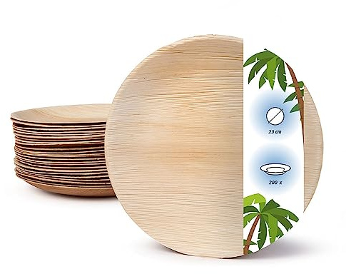 onlyleaf Palmware Hochwertiges Palmblattgeschirr I 200 Stück Palmblatt Teller rund Ø 23 cm I Bio Einweggeschirr biologisch abbaubar Partygeschirr Einmalgeschirr Wegwerfgeschirr