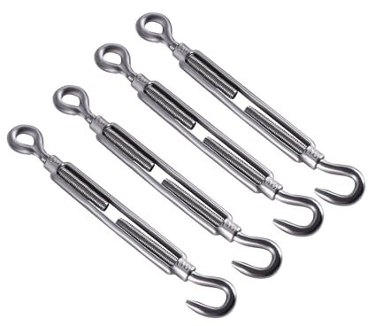 CNCYEAH 4 Stück M10 Spannschloss, 304 Edelstahl Spannschloss, Verstellbare Haken Und Öse Drahtspanner für Sonnensegel Spanner Edelstahl Seilsystem Gartendraht Zaunspanner
